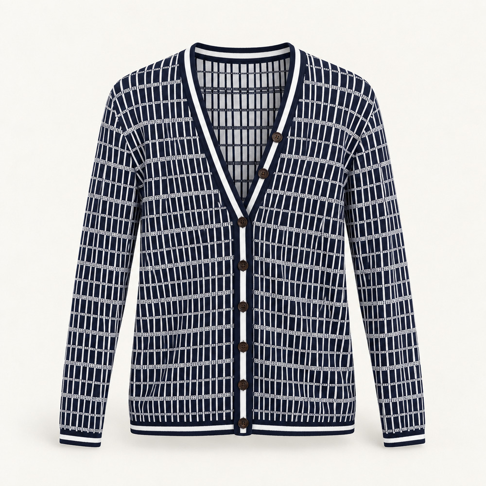 Brooks Brothers Navy White Silk Cotton Windowpane Cardigan Preppy XL